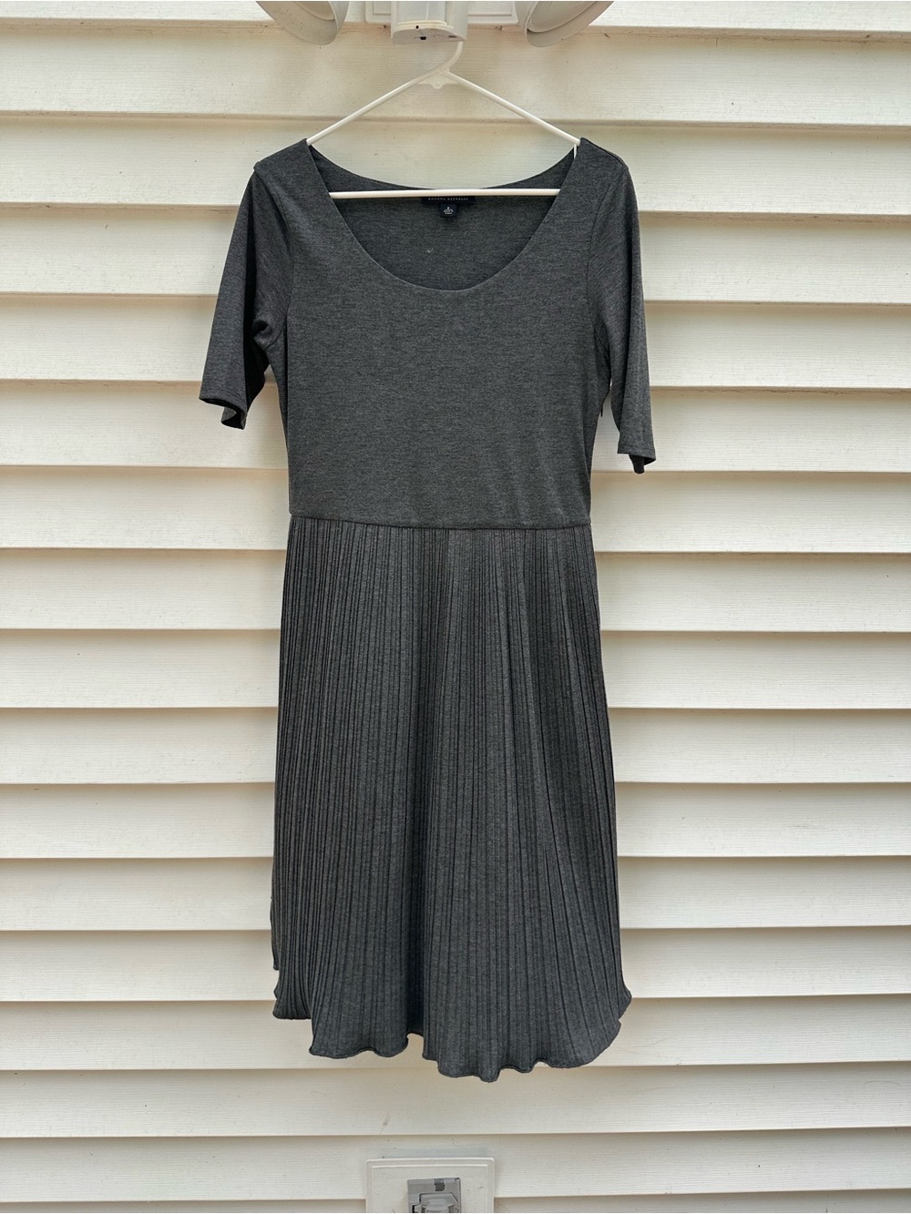 Banana Republic Charcoal Pleated Scoop-Neck Midi Dress